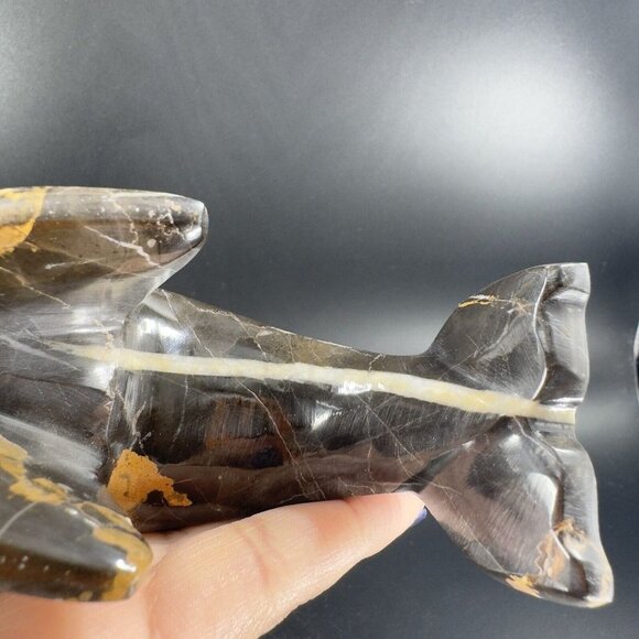 Hand Polished Marble Heavy Dolphin Figurine Animal Brown Multicolor Vintage - Picture 9 of 14